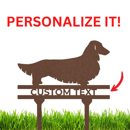 Dachshund Long Haired Custom Address, Name Metal Yard Sign - Mallard Moon Gift Shop