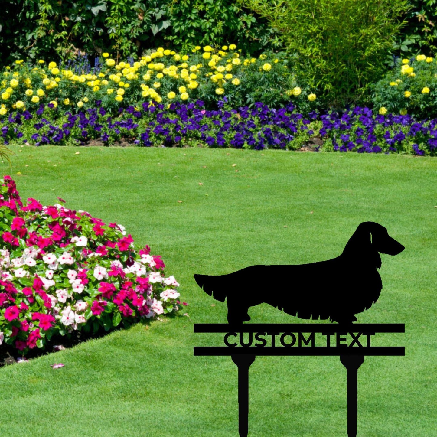 Dachshund Long Haired Custom Address, Name Metal Yard Sign - Mallard Moon Gift Shop