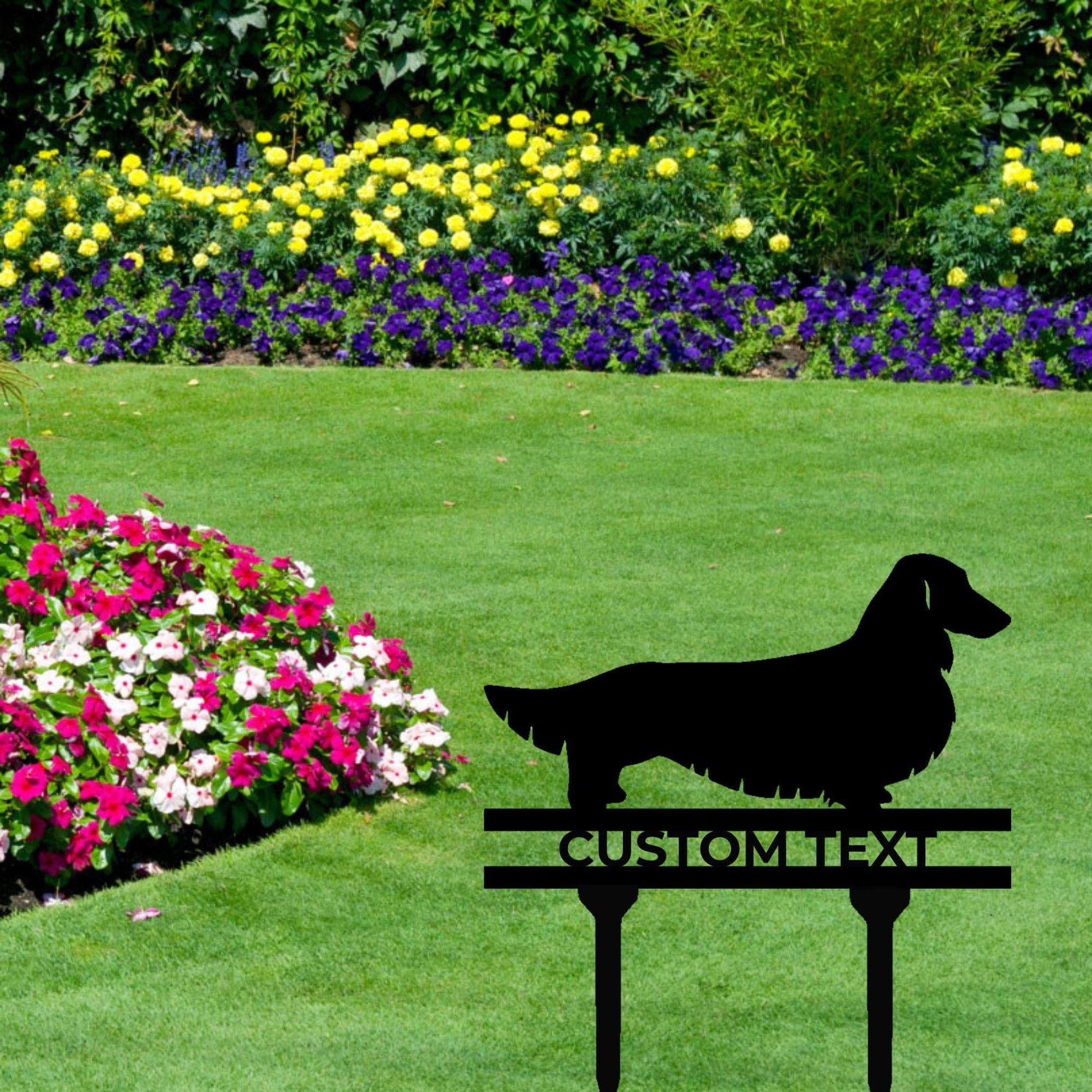 Dachshund Long Haired Custom Address, Name Metal Yard Sign - Mallard Moon Gift Shop