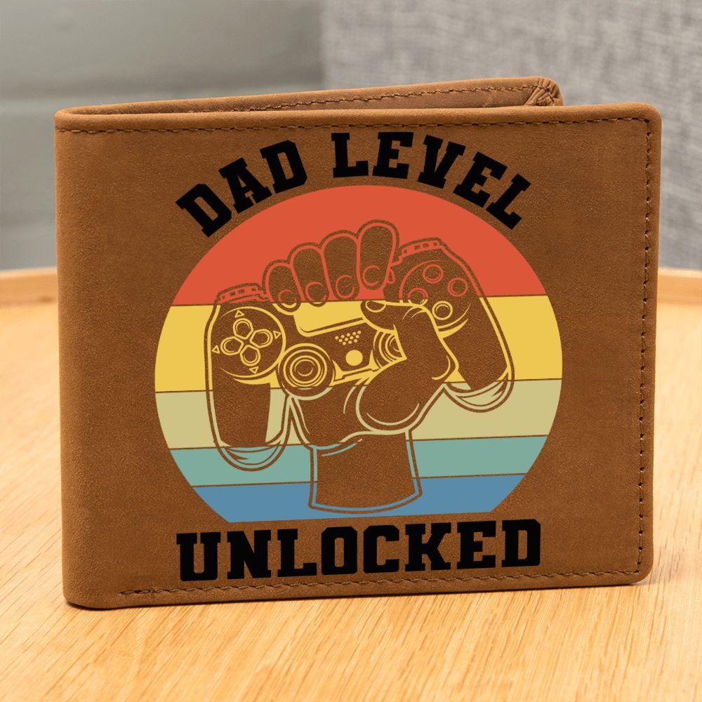 Dad Level Unlocked Leather Wallet - Mallard Moon Gift Shop