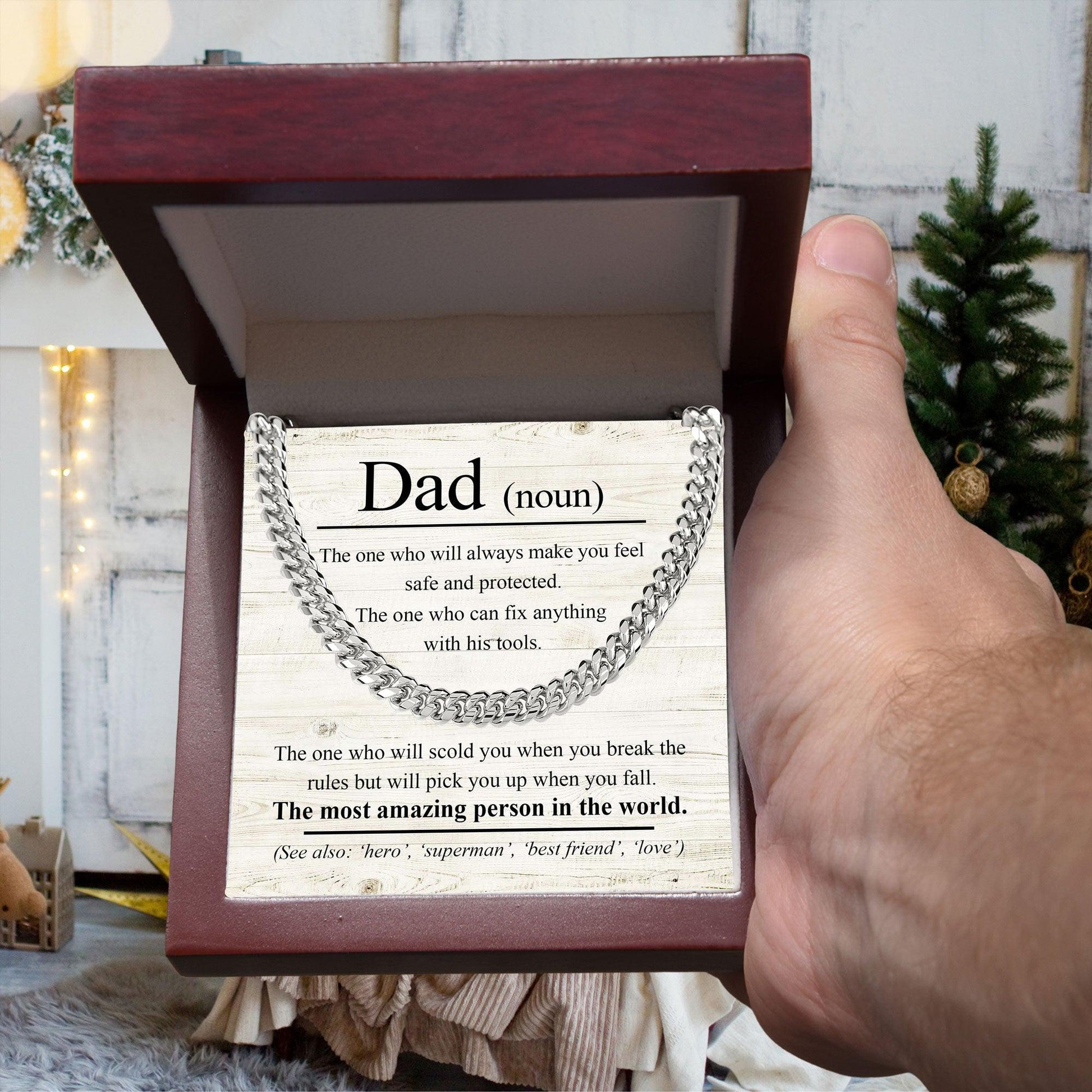 Dad Noun - The Most Amazing Person in the World Cuban Chain Link Necklace - Mallard Moon Gift Shop