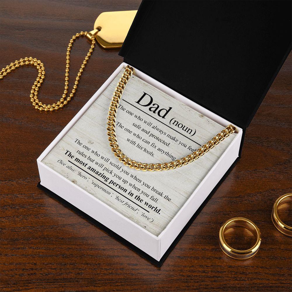 Dad Noun - The Most Amazing Person in the World Cuban Chain Link Necklace - Mallard Moon Gift Shop