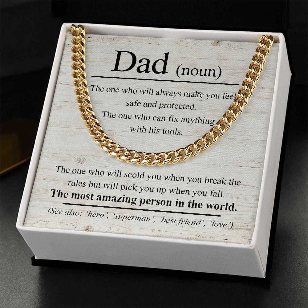 Dad Noun - The Most Amazing Person in the World Cuban Chain Link Necklace - Mallard Moon Gift Shop