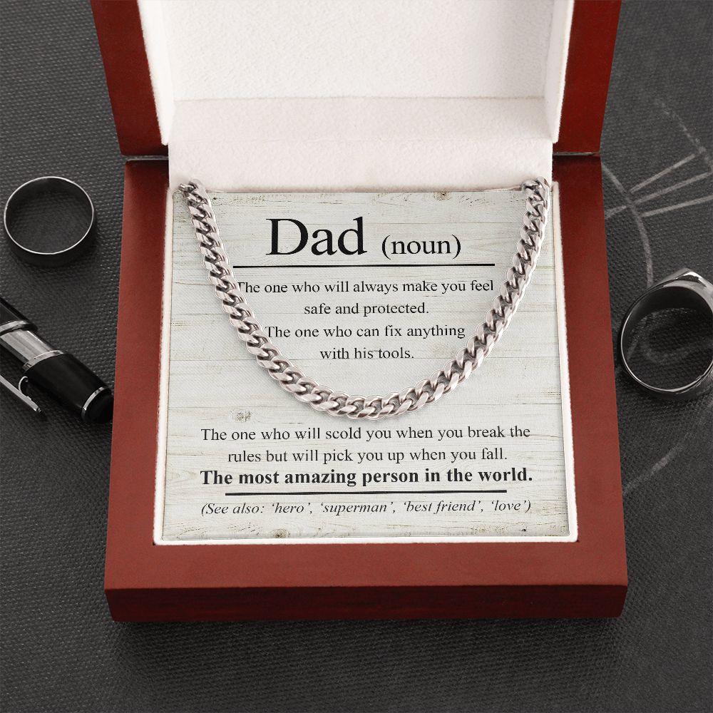 Dad Noun - The Most Amazing Person in the World Cuban Chain Link Necklace - Mallard Moon Gift Shop
