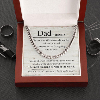 Dad Noun - The Most Amazing Person in the World Cuban Chain Link Necklace - Mallard Moon Gift Shop