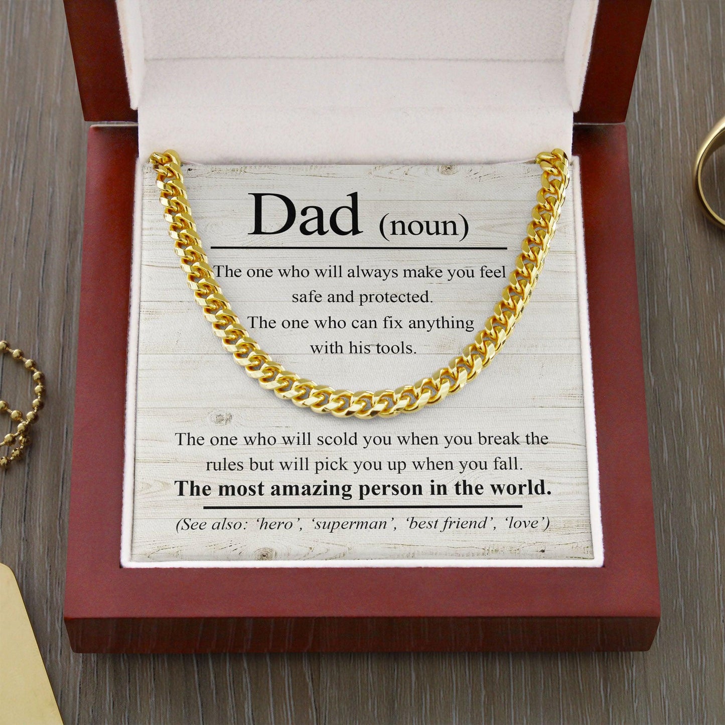 Dad Noun - The Most Amazing Person in the World Cuban Chain Link Necklace - Mallard Moon Gift Shop