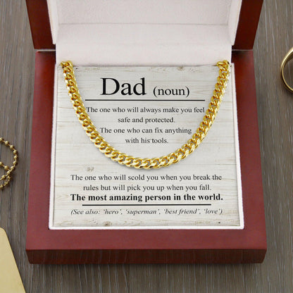Dad Noun - The Most Amazing Person in the World Cuban Chain Link Necklace - Mallard Moon Gift Shop