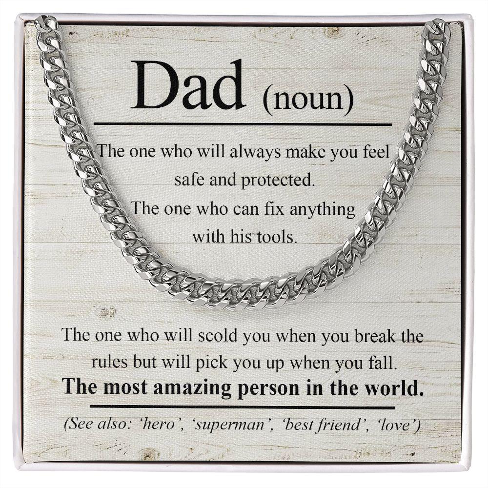 Dad Noun - The Most Amazing Person in the World Cuban Chain Link Necklace - Mallard Moon Gift Shop