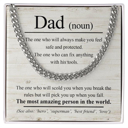 Dad Noun - The Most Amazing Person in the World Cuban Chain Link Necklace - Mallard Moon Gift Shop