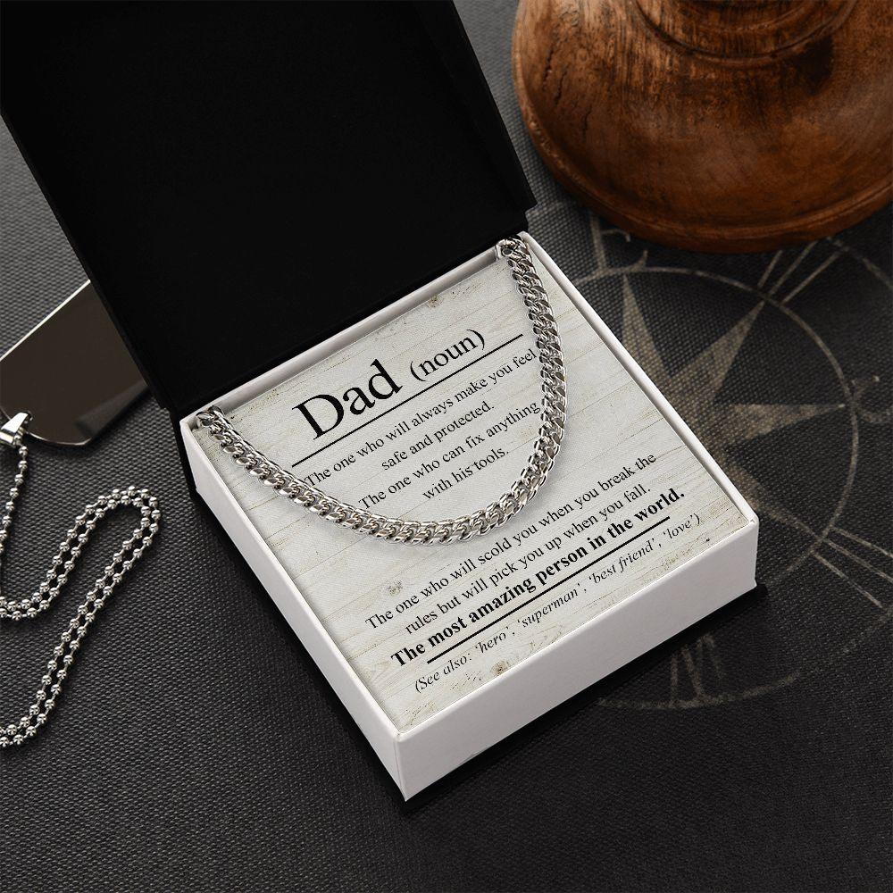 Dad Noun - The Most Amazing Person in the World Cuban Chain Link Necklace - Mallard Moon Gift Shop