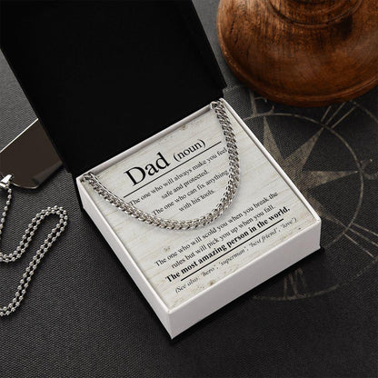 Dad Noun - The Most Amazing Person in the World Cuban Chain Link Necklace - Mallard Moon Gift Shop