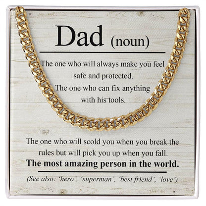 Dad Noun - The Most Amazing Person in the World Cuban Chain Link Necklace - Mallard Moon Gift Shop