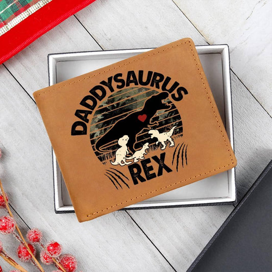 Daddysaurus Rex Custom Printed Leather Wallet - Mallard Moon Gift Shop