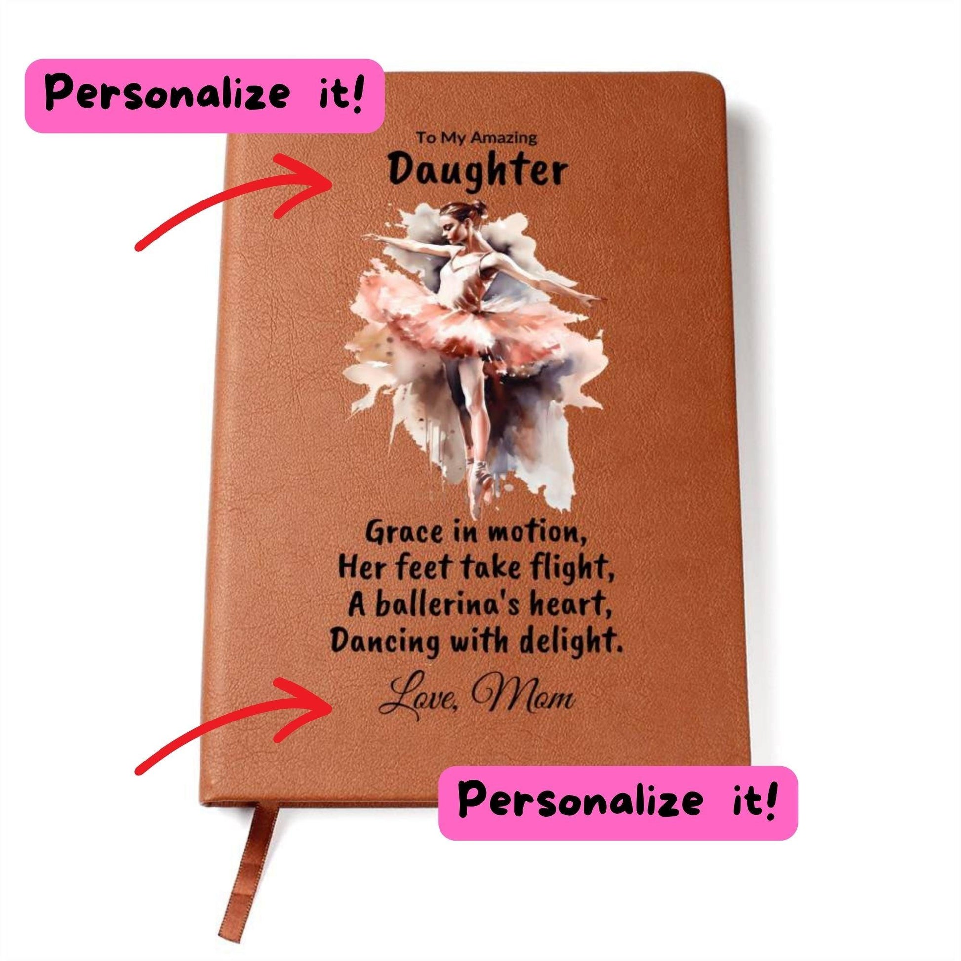 Daughter Gift Personalized Ballerina Leather Journal - Mallard Moon Gift Shop