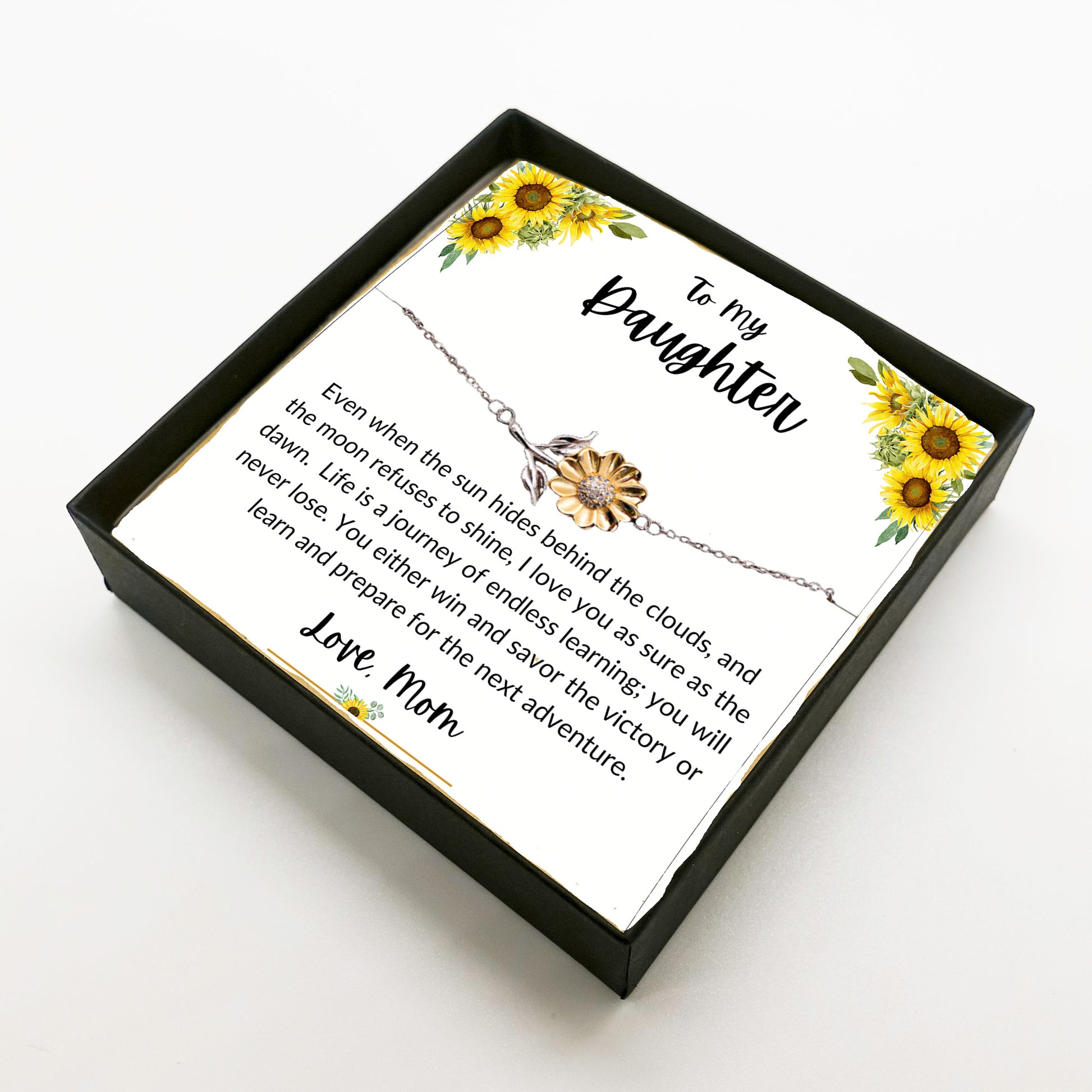 Daughter Sunflower Bracelet – Sterling Silver with 18K Gold-Plated Petals – Gift for Teen & Adult Daughters from Mom – Inspirational Jewelry with Message Card - Graduation, Birthday Keepsake - Mallard Moon Gift Shop