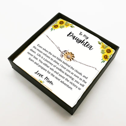 Daughter Sunflower Bracelet – Sterling Silver with 18K Gold-Plated Petals – Gift for Teen & Adult Daughters from Mom – Inspirational Jewelry with Message Card - Graduation, Birthday Keepsake - Mallard Moon Gift Shop