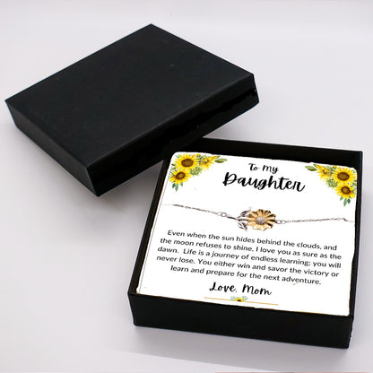 Daughter Sunflower Bracelet – Sterling Silver with 18K Gold-Plated Petals – Gift for Teen & Adult Daughters from Mom – Inspirational Jewelry with Message Card - Graduation, Birthday Keepsake - Mallard Moon Gift Shop
