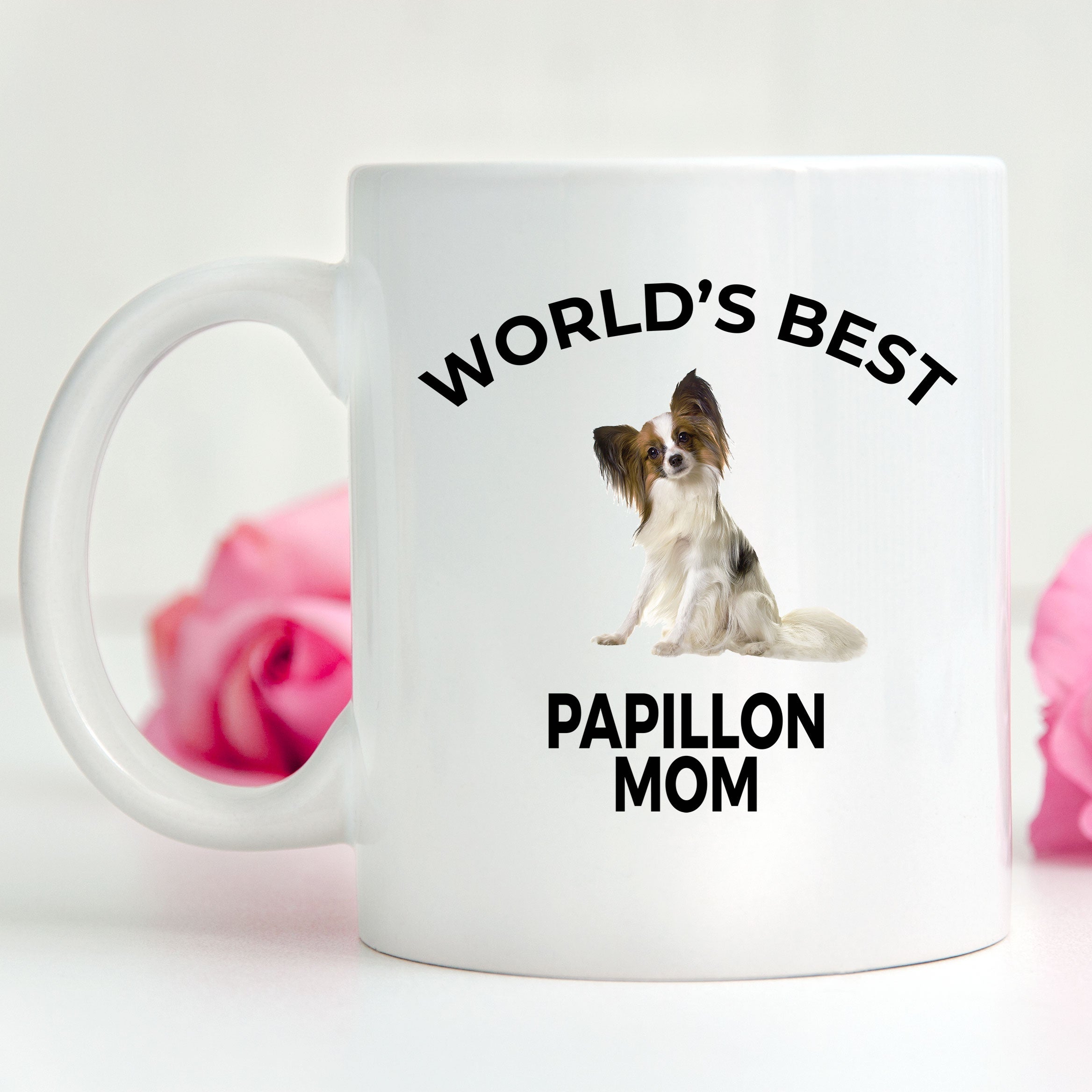 Spring Pet Products Papillon Dog Lover Gift World's Best Mom Birthday Mother's Day Present White Ceramic Coffee Mug - Mallard Moon Gift Shop