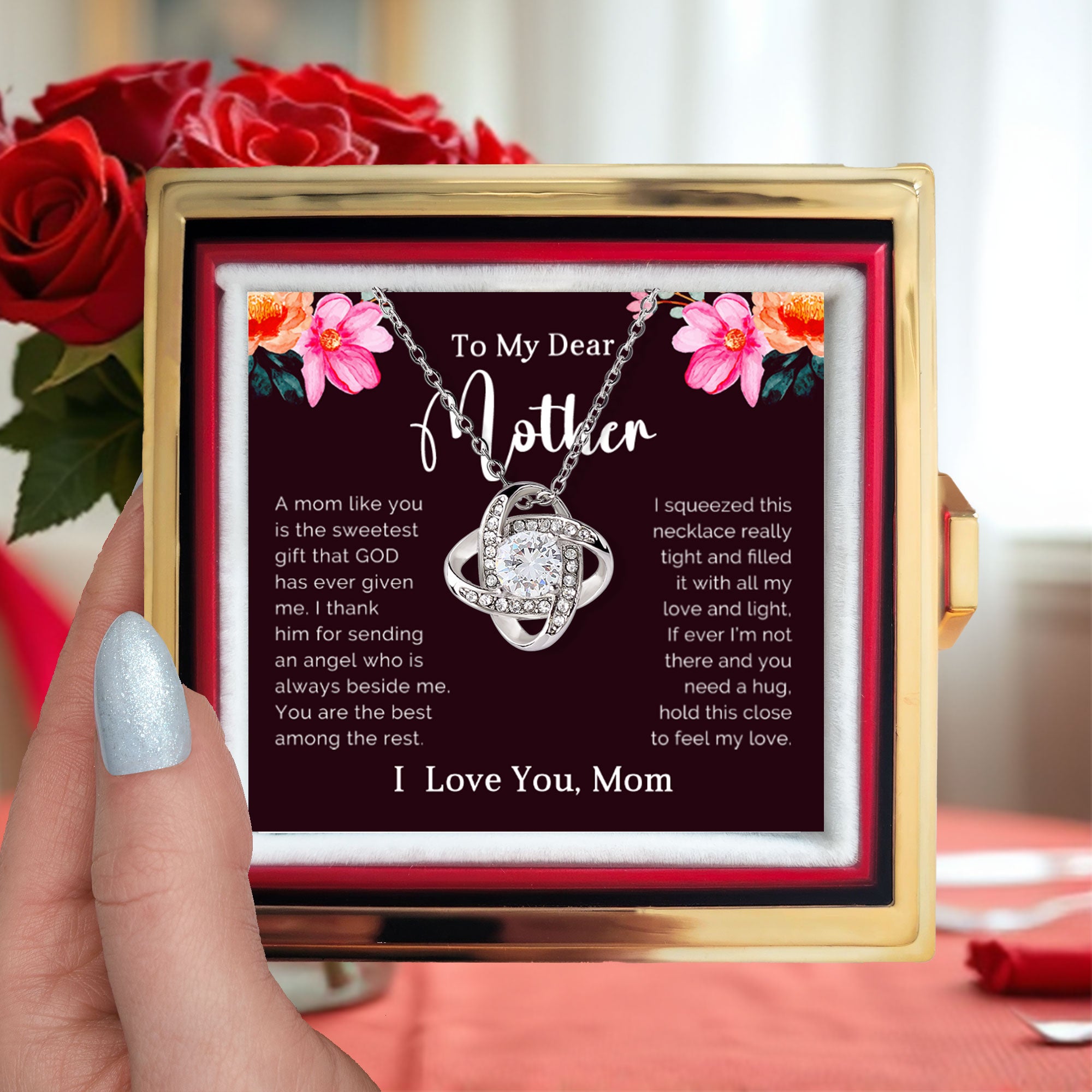 To My Dear Mother - The Bond We Share - Love Knot Necklace with Rose Gift Box - Mallard Moon Gift Shop