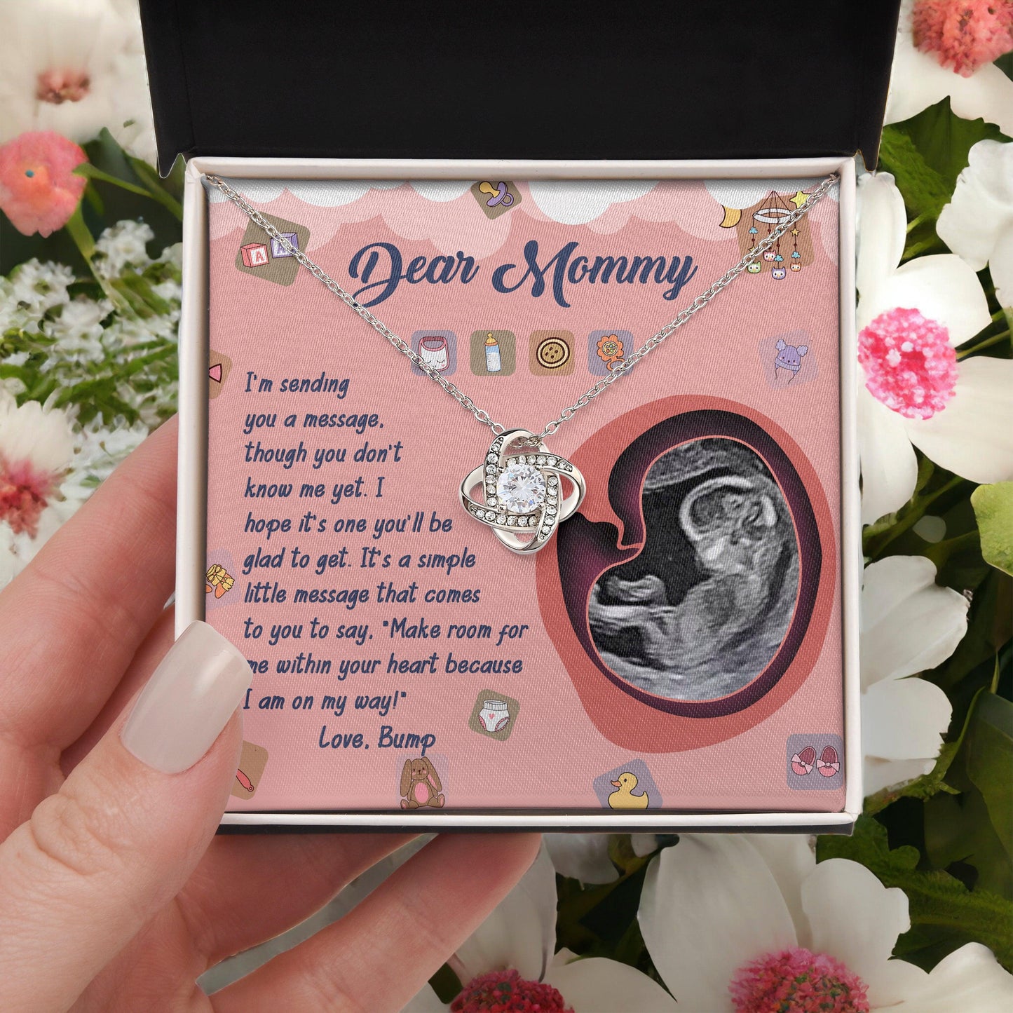 Dear Mommy To Be I Am On My Way - Love Knot Necklace - Mallard Moon Gift Shop