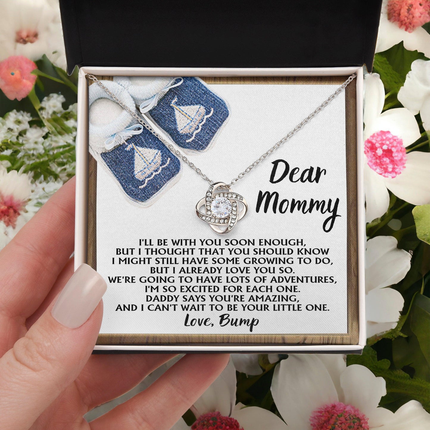 Dear Mommy-To-Be You're Amazing and I Can't Wait - Love Knot Necklace - Mallard Moon Gift Shop