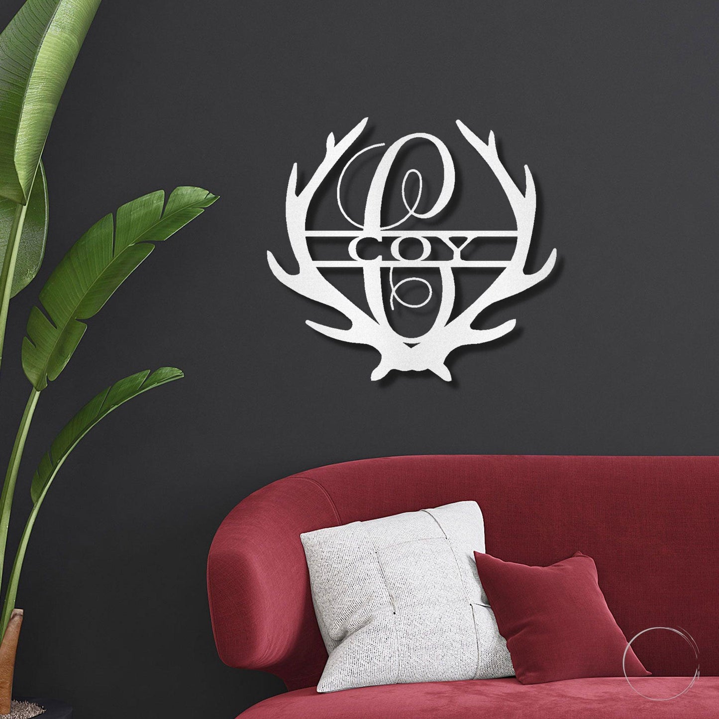 Deer Antler Personalized Initial Name Metal Art Wall Sign - Mallard Moon Gift Shop