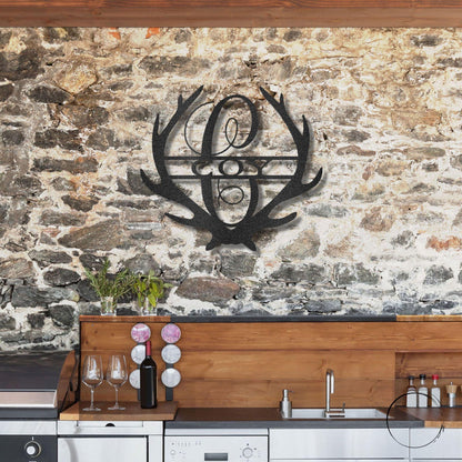 Deer Antler Personalized Initial Name Metal Art Wall Sign - Mallard Moon Gift Shop
