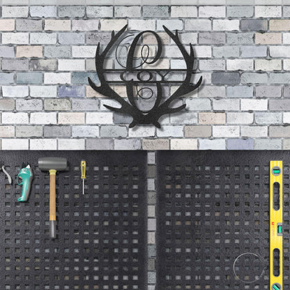 Deer Antler Personalized Initial Name Metal Art Wall Sign - Mallard Moon Gift Shop