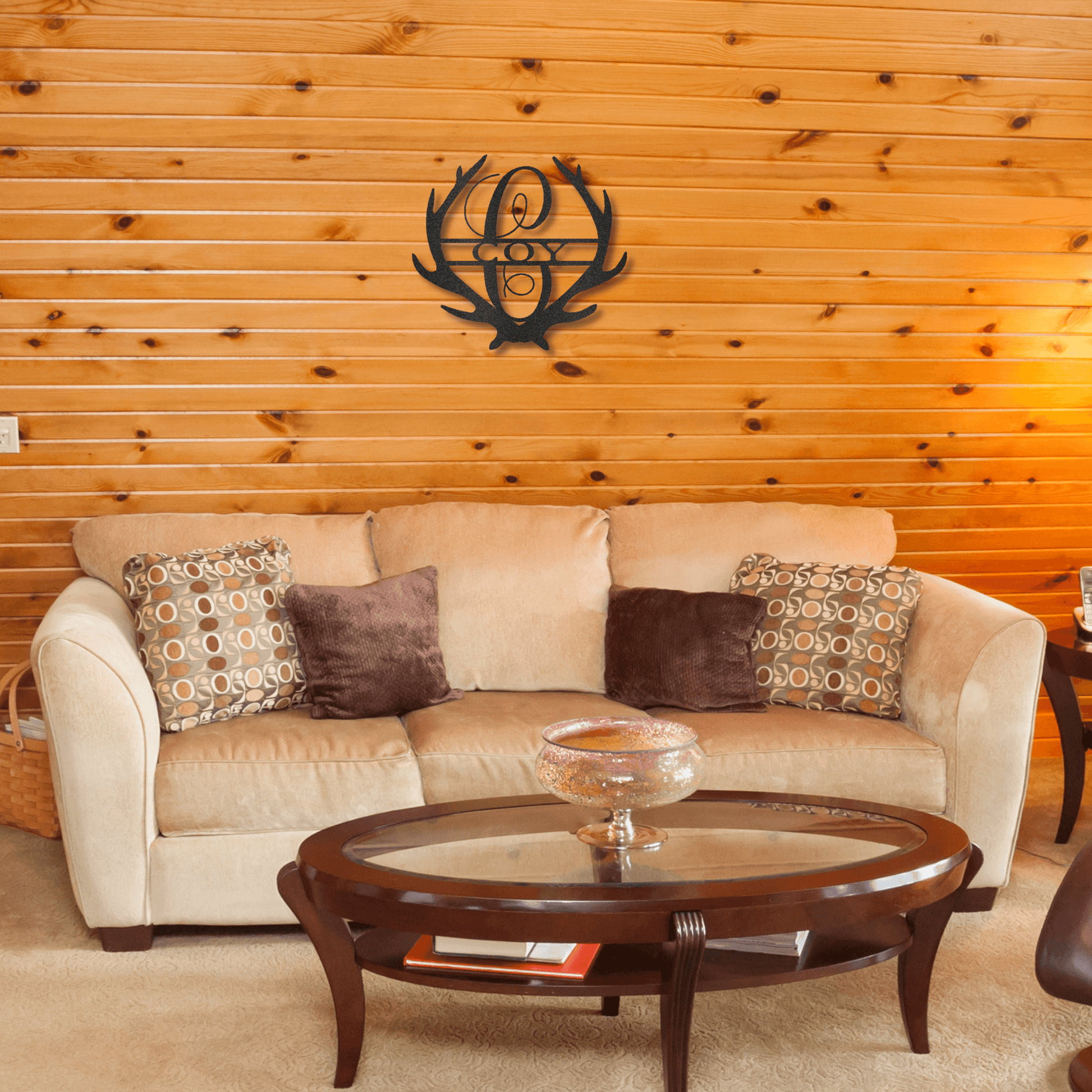 Deer Antler Personalized Initial Name Metal Art Wall Sign - Mallard Moon Gift Shop
