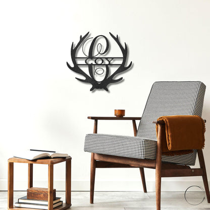 Deer Antler Personalized Initial Name Metal Art Wall Sign - Mallard Moon Gift Shop