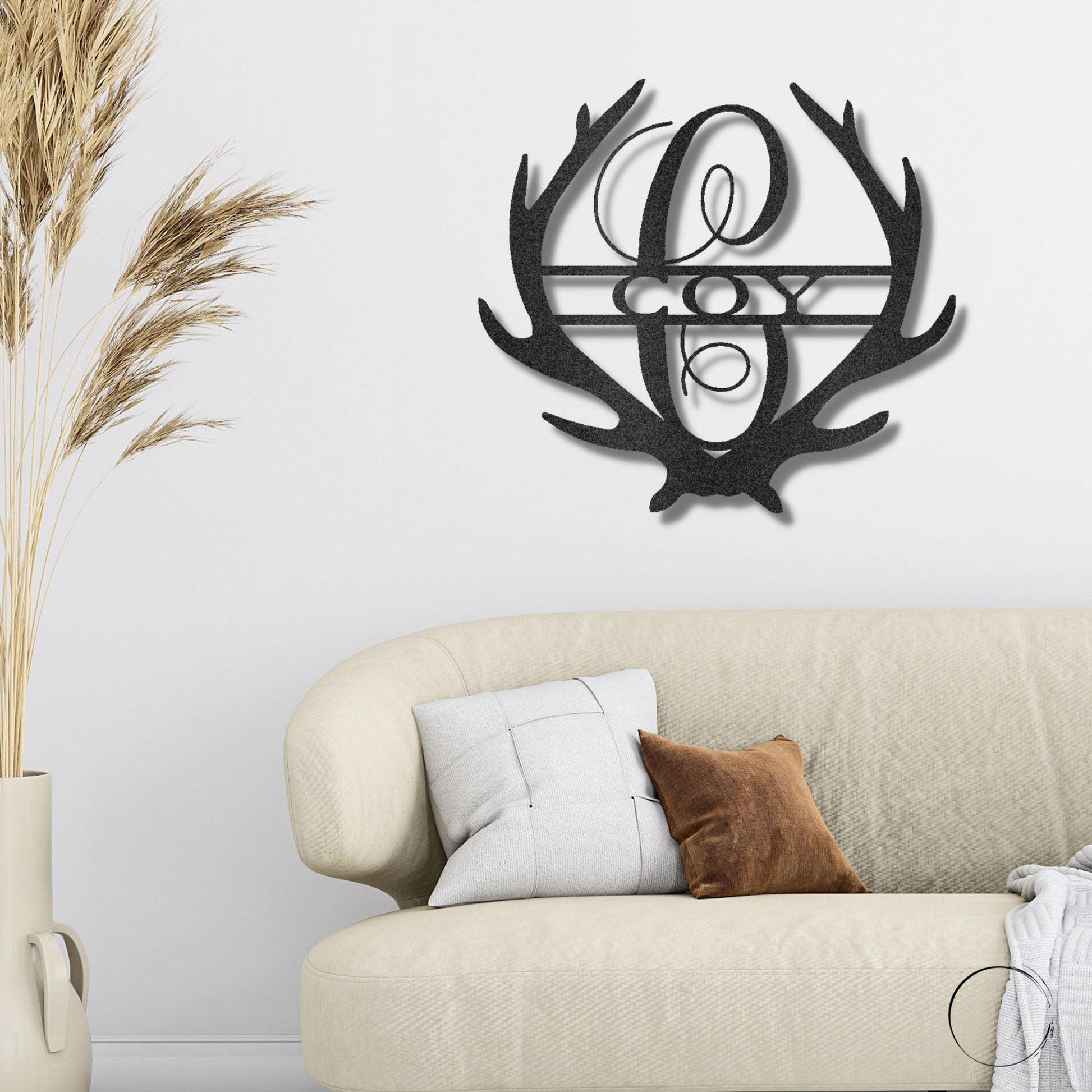 Deer Antler Personalized Initial Name Metal Art Wall Sign - Mallard Moon Gift Shop