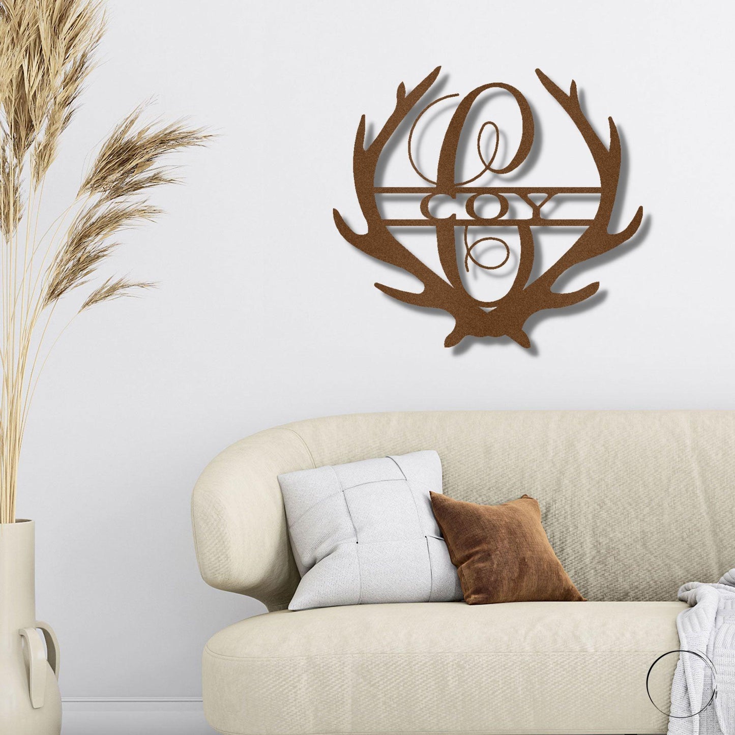 Deer Antler Personalized Initial Name Metal Art Wall Sign - Mallard Moon Gift Shop