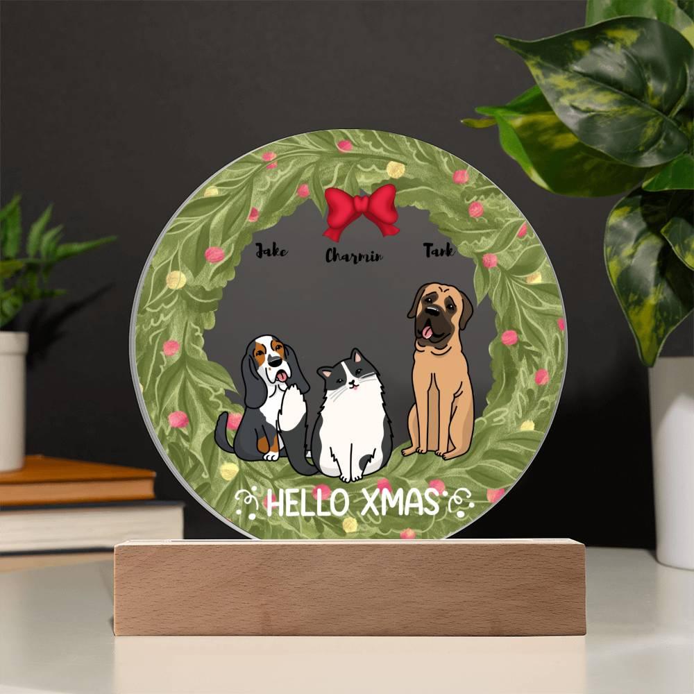 Dog and Cat Holiday Wreath Personalized Acrylic Plaque - Mallard Moon Gift Shop
