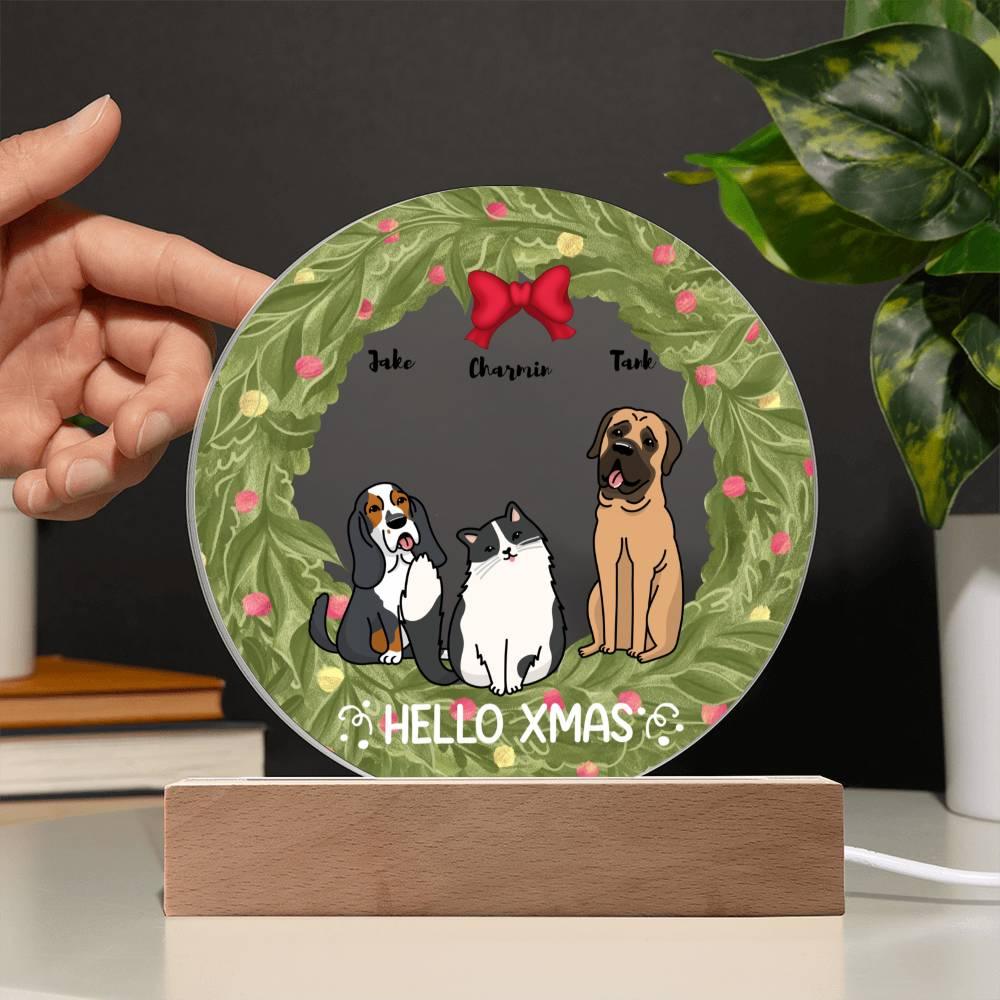 Dog and Cat Holiday Wreath Personalized Acrylic Plaque - Mallard Moon Gift Shop