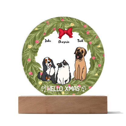 Dog and Cat Holiday Wreath Personalized Acrylic Plaque - Mallard Moon Gift Shop