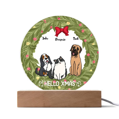 Dog and Cat Holiday Wreath Personalized Acrylic Plaque - Mallard Moon Gift Shop