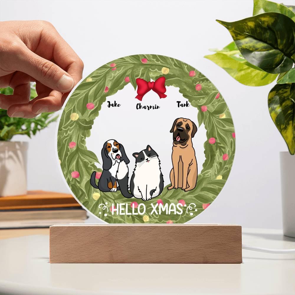 Dog and Cat Holiday Wreath Personalized Acrylic Plaque - Mallard Moon Gift Shop
