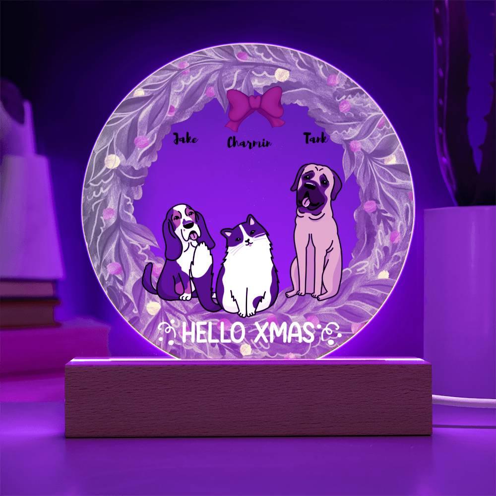 Dog and Cat Holiday Wreath Personalized Acrylic Plaque - Mallard Moon Gift Shop