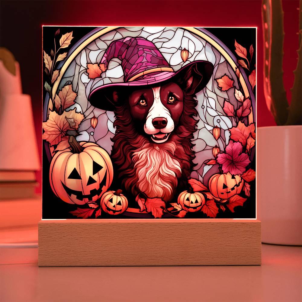 Dog Halloween Portrait Stained Glass Acrylic Plaque - Mallard Moon Gift Shop