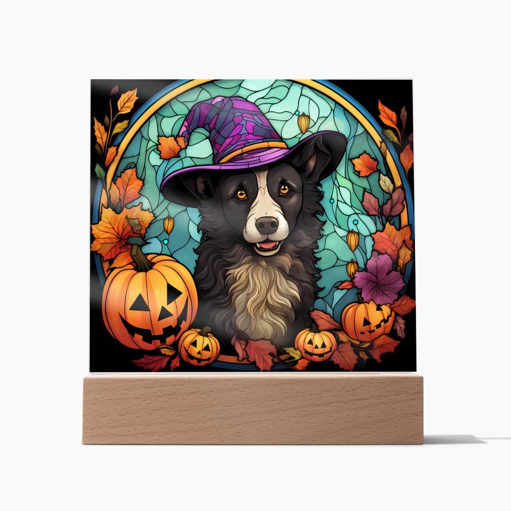 Dog Halloween Portrait Stained Glass Acrylic Plaque - Mallard Moon Gift Shop