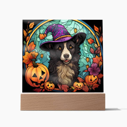 Dog Halloween Portrait Stained Glass Acrylic Plaque - Mallard Moon Gift Shop