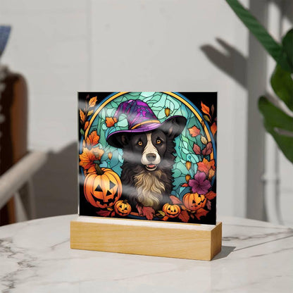 Dog Halloween Portrait Stained Glass Acrylic Plaque - Mallard Moon Gift Shop