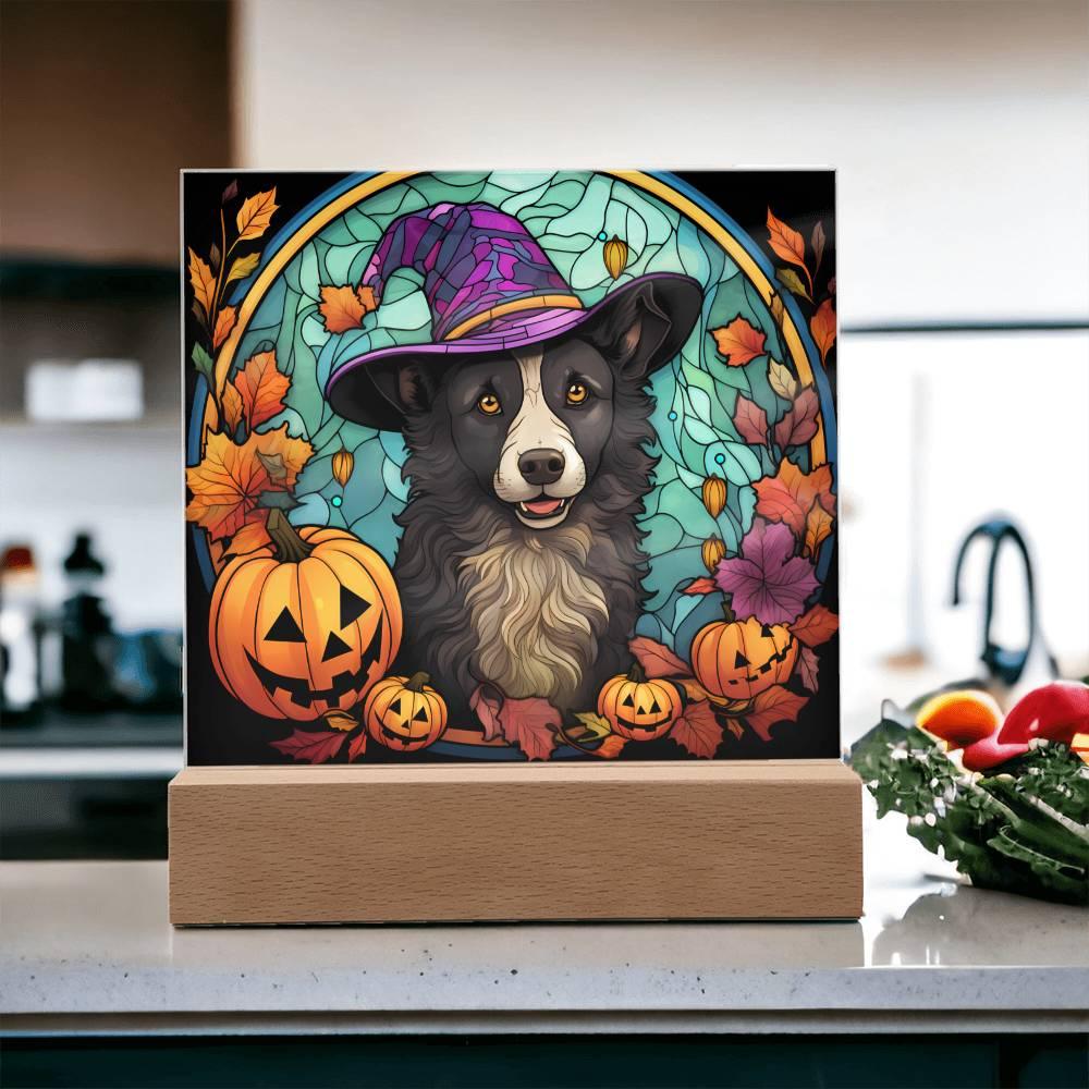 Dog Halloween Portrait Stained Glass Acrylic Plaque - Mallard Moon Gift Shop