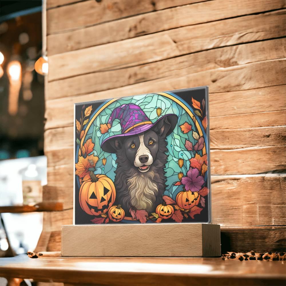 Dog Halloween Portrait Stained Glass Acrylic Plaque - Mallard Moon Gift Shop