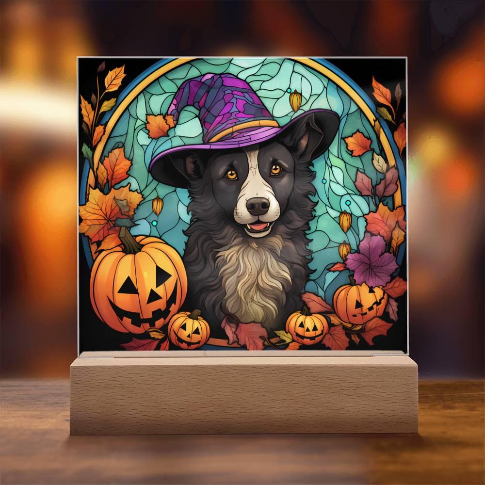 Dog Halloween Portrait Stained Glass Acrylic Plaque - Mallard Moon Gift Shop