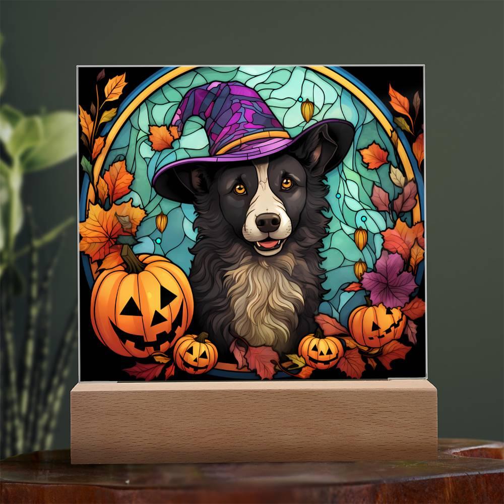 Dog Halloween Portrait Stained Glass Acrylic Plaque - Mallard Moon Gift Shop