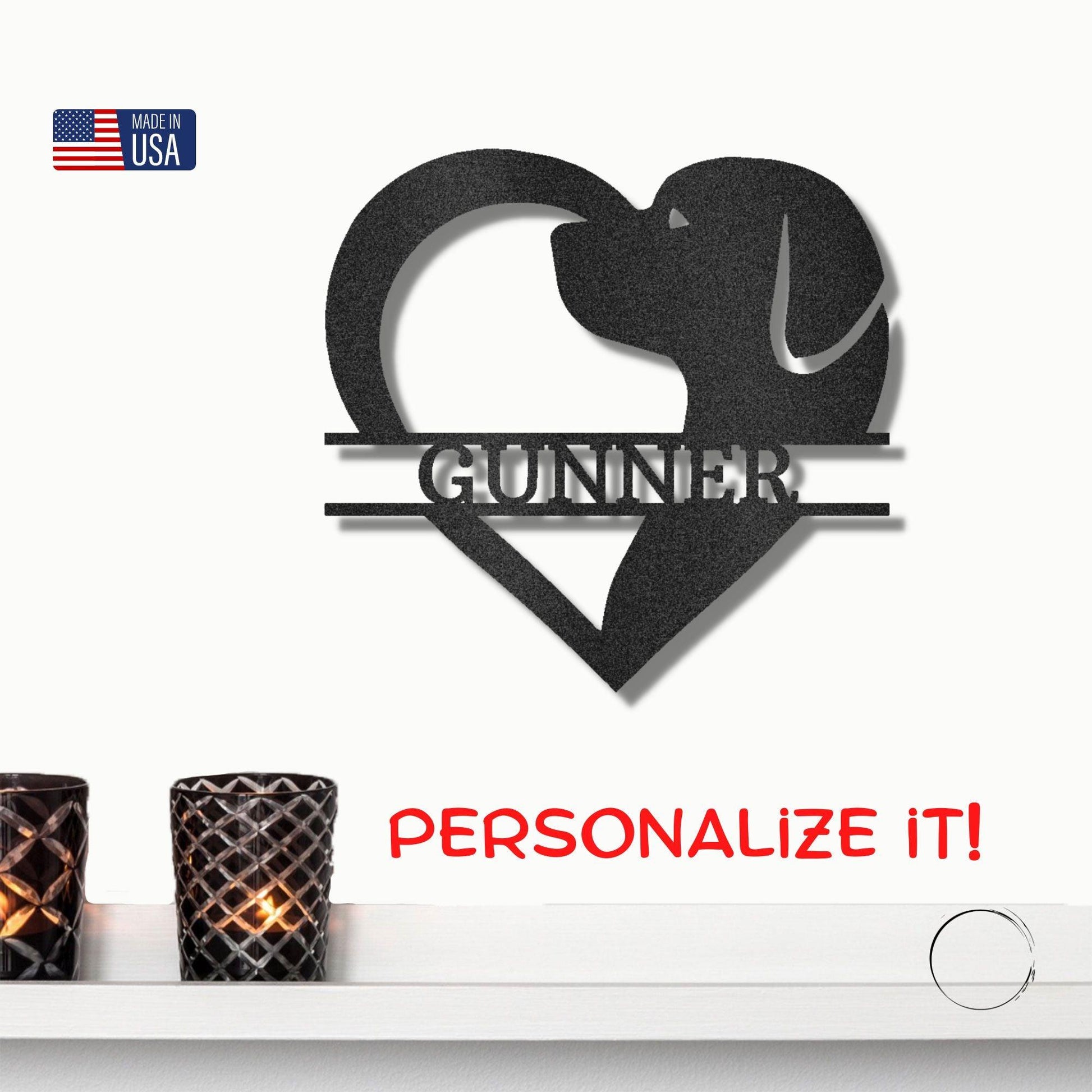 Dog Love Monogram Personalized Indoor Outdoor Steel Wall Sign Art - Mallard Moon Gift Shop