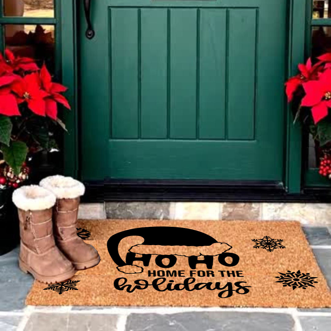 Ho Ho Home for the Holidays Christmas Doormat | Festive Santa Hat Coir Welcome Mat | Cozy Farmhouse Front Porch Décor - Mallard Moon