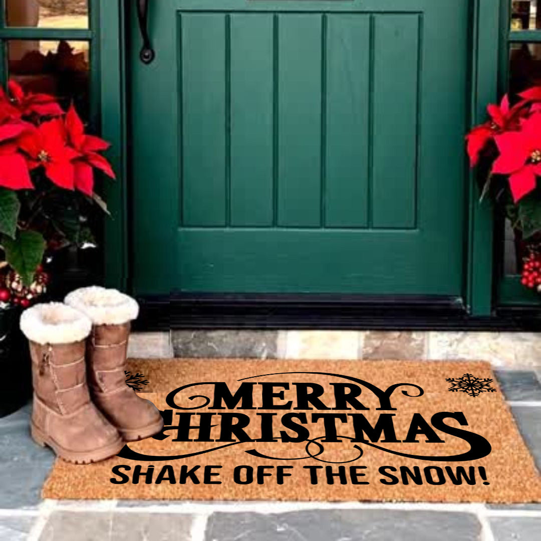 Merry Christmas – Shake Off the Snow! Holiday Doormat | Funny Christmas Coir Welcome Mat | Rustic Farmhouse Porch Décor - Mallard Moon