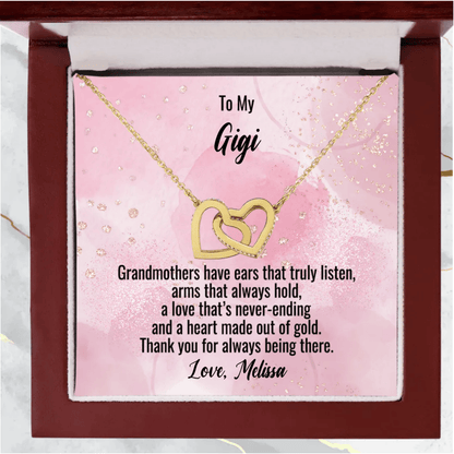 Grandmother Gift Personalized Message Card Interlocking Heart Pendant Necklace - Mallard Moon Gift Shop